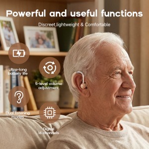 Great-Ears G75D digital rechargeable BTE Hearing Aids : Dual Listening Modes, 35-Hour Battery Life, Fast Type-C Charging